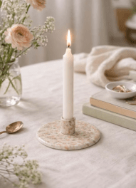 ljusstake ljushållare rosa mönstrad