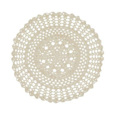 dukning tablett beige vit virkad duka