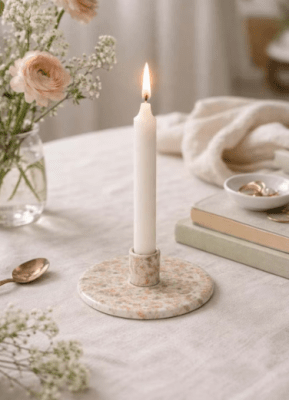 ljusstake ljushållare rosa mönstrad